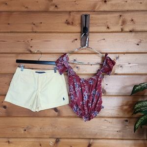 Outfit 💜 Ralph Lauren Sport Chino Shorts Sz 2 American Eagle Floral Crop Top XS